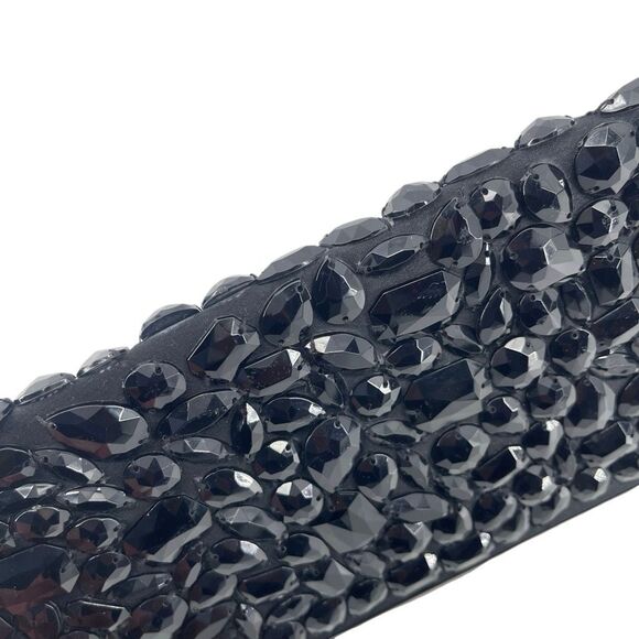 White House Black Market Black Faceted Beaded Evening Clutch Hard Case - Picture 5 of 11